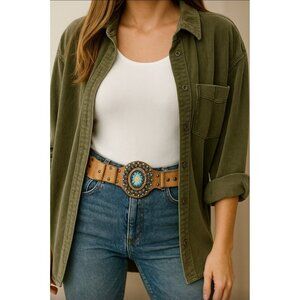 LeatheRock Custom Linked Leather Studded Rhinstone Belt Size M/L USA MSRP $245